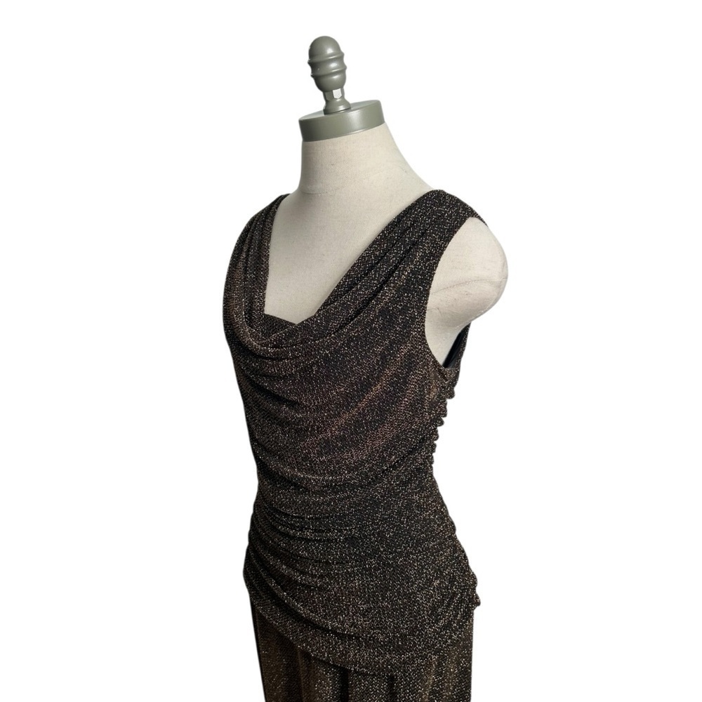 NW Nightway Black Gold Metallic Sleeveless Ruched y2K Maxi Gown Dress Size 10P - Picture 9 of 13